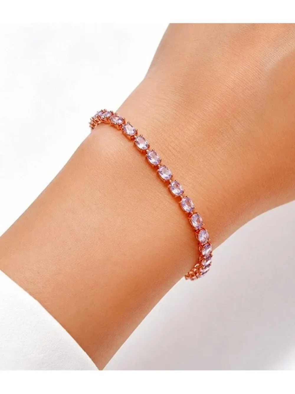 Genuine 9.50 Cts Amethyst Tennis Bracelet 14k Rose Gold Plated (.925)